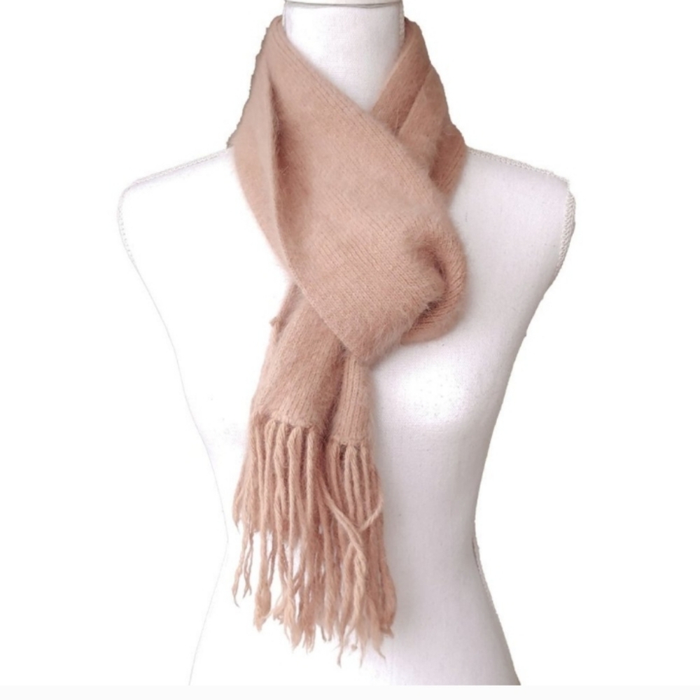 Angora Hair Tan Camel Scarf Quiet Luxury Minimalist Neutral Winter Wrap Scarf